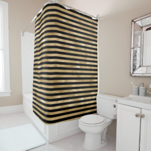 Black and Gold Striped Bathroom Shower Curtain
