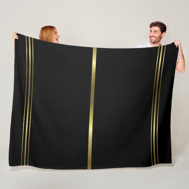 Black and Gold Stripes Elegant Design Trendy Fleece Blanket (In Situ)