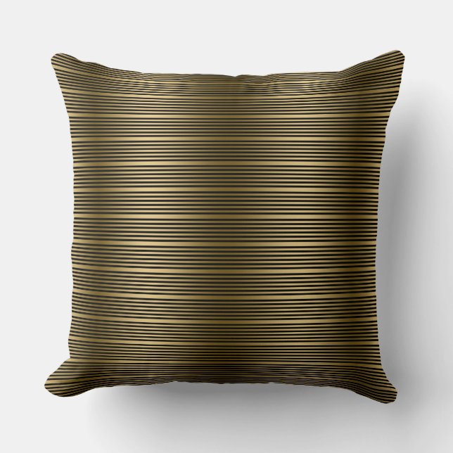 Black And Gold Stripes Pattern Cushion (Front)