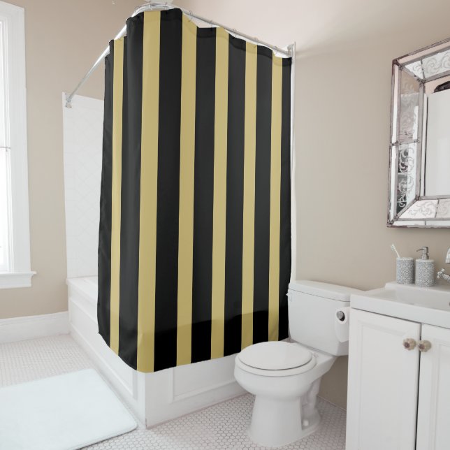 Black and Gold Stripes Shower Curtain (In Situ)