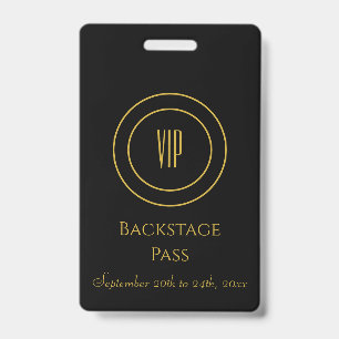 Black and Gold Stylish VIP Access Backstage Pass  ID Badge