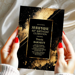 Black and Gold Surprise 40th Birthday Party Invitation