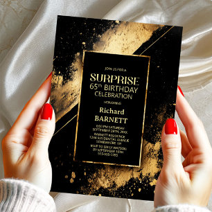 Black and Gold Surprise 65th Birthday Party Invitation