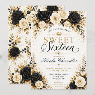 Black and Gold Sweet Sixteen Invitation