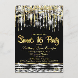 Black and Gold Sweet Sixteen Party Invitation