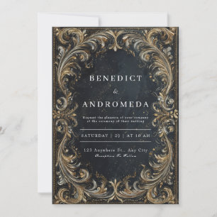 Black and Gold Swirl Baroque Wedding  Invitation