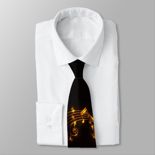 Black and Gold Swirling Musical Notes Tie (Tied)