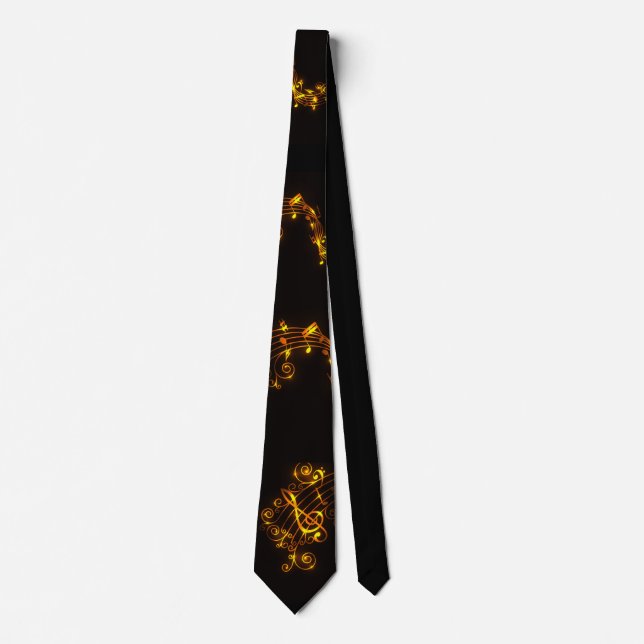Black and Gold Swirling Musical Notes Tie (Front)