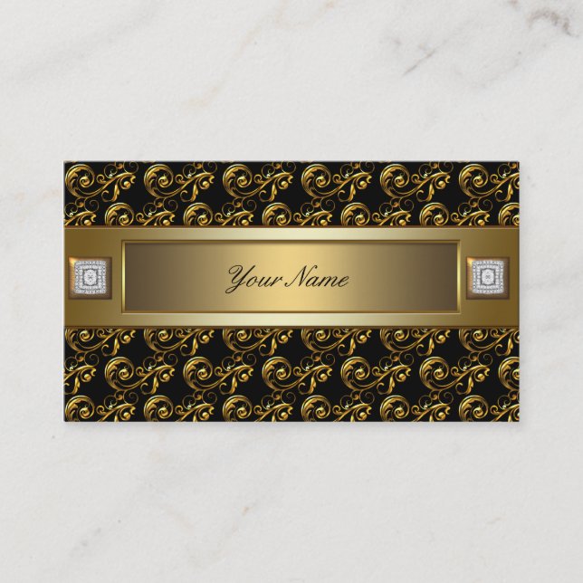 Black and Gold Swirls Elegant Business Card (Front)