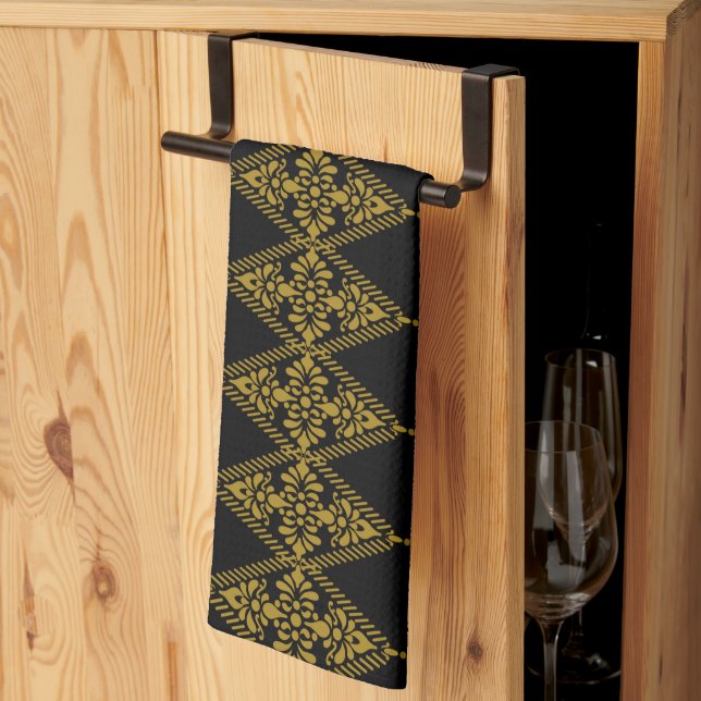 Black and Gold Tea Towel (Thirds Fold)