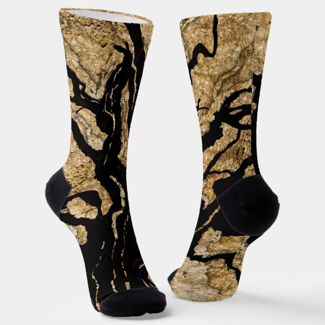 Black and Gold texture mixed media abstract Socks (Angled)