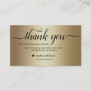 Black and gold thank you card for order packaging