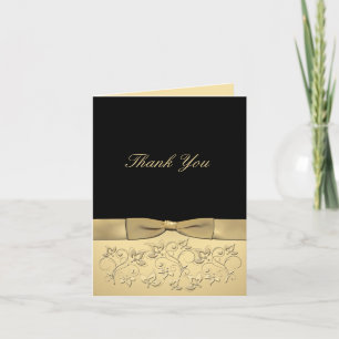 Black and Gold Thank You Card with Gold Ribbon