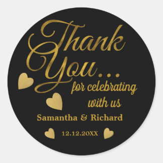 Black And Gold Thank You For Celebrating With Us  Classic Round Sticker