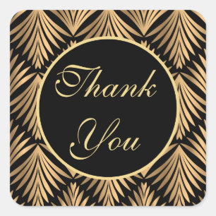 Black and Gold Thank You Gatsby Art Deco Wedding Square Sticker