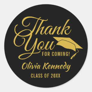 Black And Gold Thank You Graduation Party Favour Classic Round Sticker