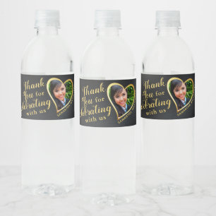 Black and Gold Thank You Photo 2024 Graduation Water Bottle Label