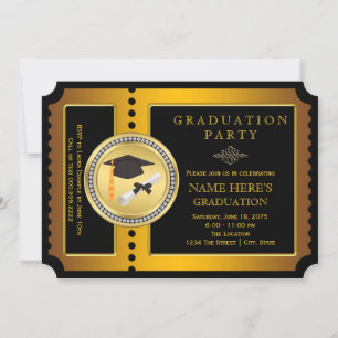 Black and Gold Ticket Graduation Party Invitation