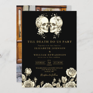 Black And Gold Till Death Gothic Photo Wedding Invitation