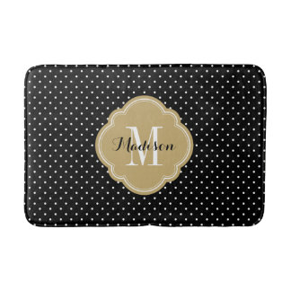 Black and Gold Tiny Dots Monogram Bath Mat