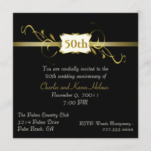 Black and Gold Tone Anniversary Invitation