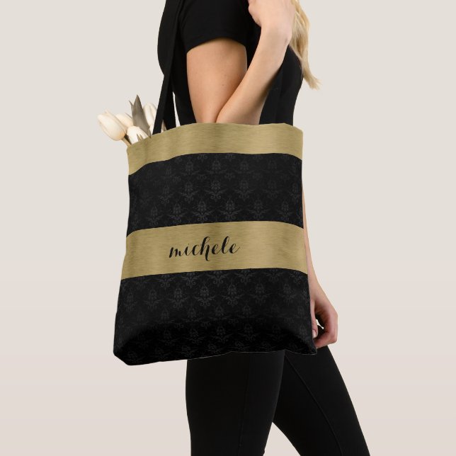 Black and Gold Tote Bag (Close Up)
