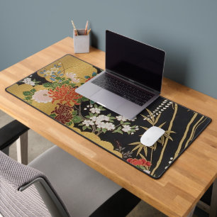 Black and Gold Traditional Japanese Kimono Floral  Desk Mat
