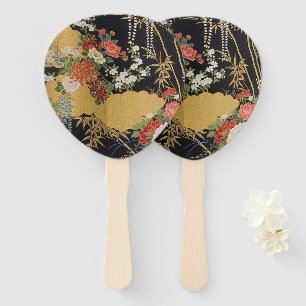Black and Gold Traditional Japanese Kimono Floral  Hand Fan