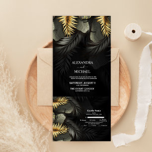 Black and Gold Tropical Destination Wedding All In One Invitation