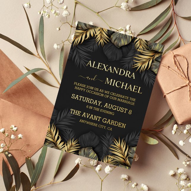 Black and Gold Tropical Destination Wedding  Invit (Creator Uploaded)
