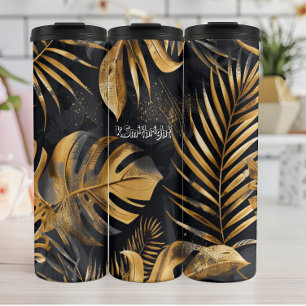 Black and Gold Tropical Foliage Thermal Tumbler