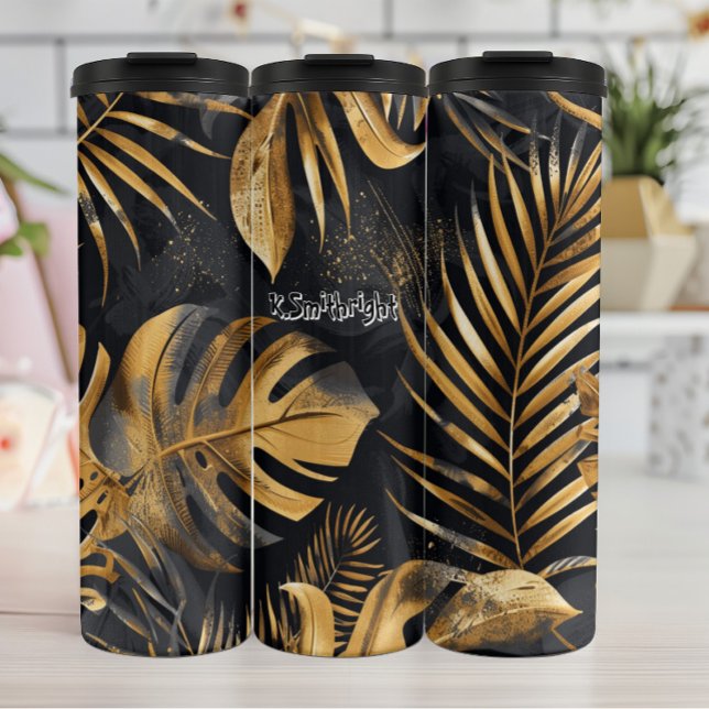 Black and Gold Tropical Foliage Thermal Tumbler (Creator Uploaded)