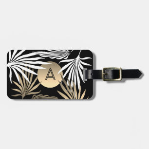 Black and Gold Tropical Palm Tree Address Initial Luggage Tag