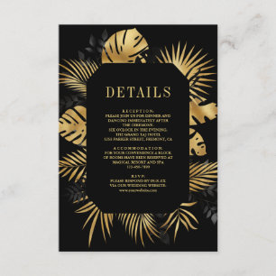 Black and Gold Tropical Palm Wedding Details Enclosure Card