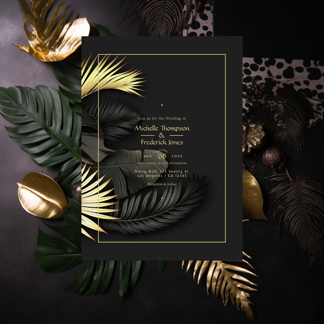 Black and Gold Tropical Wedding Invitation (Creator Uploaded)