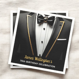 Black and Gold Tuxedo Birthday Event Napkin