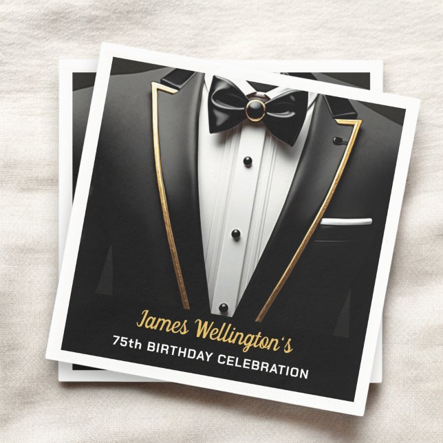 Black and Gold Tuxedo Birthday Event Napkin (Creator Uploaded)