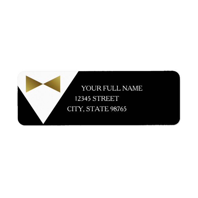 Black and Gold Tuxedo Return Address Labels (Front)