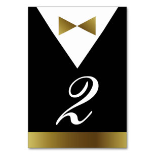 Black and Gold Tuxedo Table Numbers Formal Party