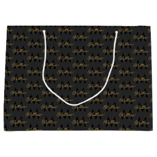 Black and Gold Typography Add Name & Monogram Mens Large Gift Bag
