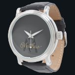 Black and Gold Typography Add Name & Monogram Mens Watch<br><div class="desc">Simple and elegant golden typography to personalise with your name and monogram.</div>