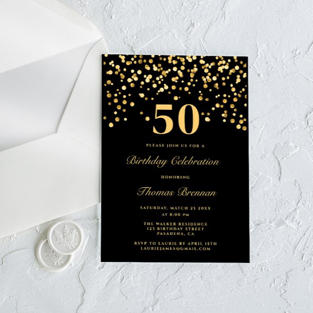 Black And Gold Typography Fifty 50th Birthday Acrylic Invitations (Creator Uploaded)