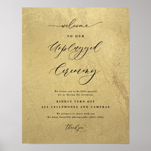 Black and Gold Unplugged Ceremony Wedding Sign (Front)