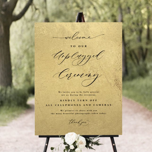 Black and Gold Unplugged Ceremony Wedding Sign (Creator Uploaded)