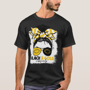 Black and Gold Vibes Only Mum Messy Hair Gameday T-Shirt
