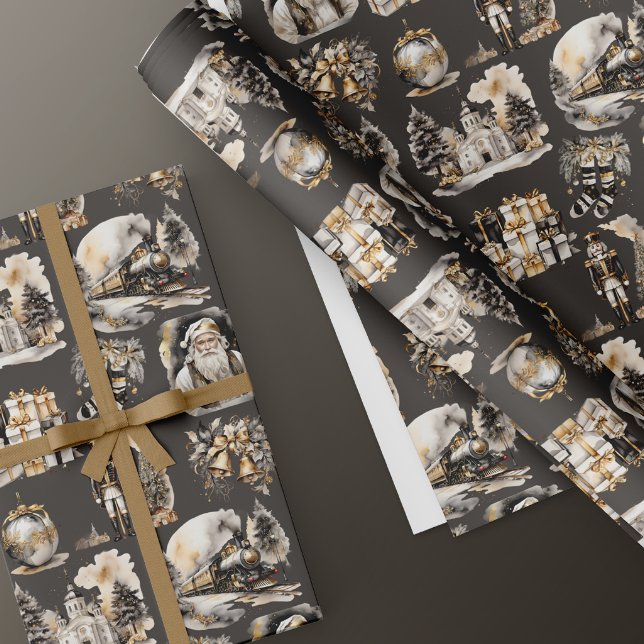 Black and Gold Victorian Christmas Wrapping Paper (Creator Uploaded)