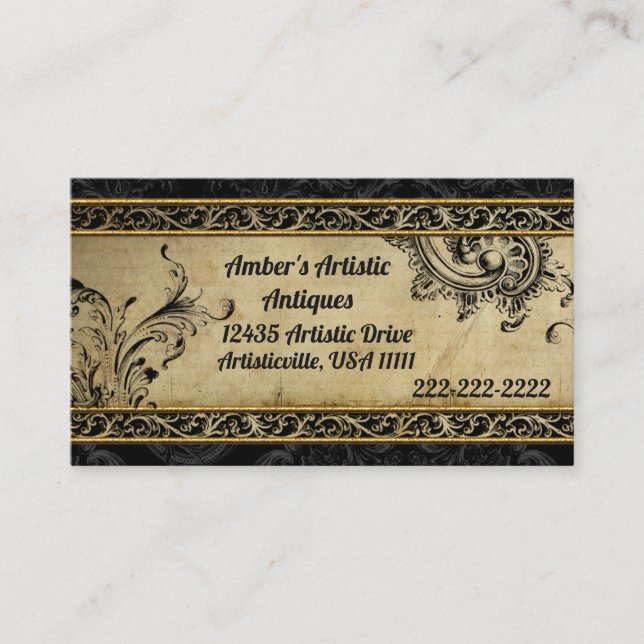 Black and Gold Vintage Elegant Business Cards (Front)