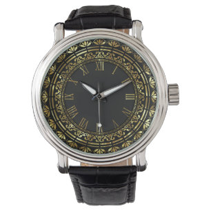 Black And Gold Vintage Floral Design Watch
