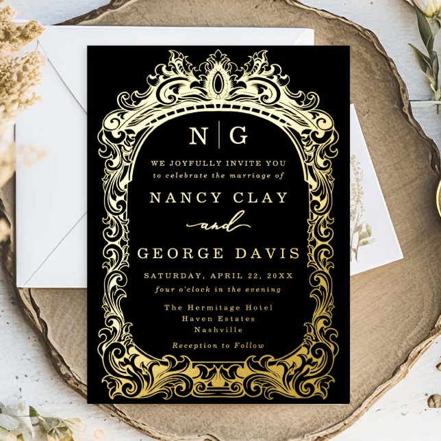 Black and Gold Vintage Frame Monogram Wedding (Creator Uploaded)