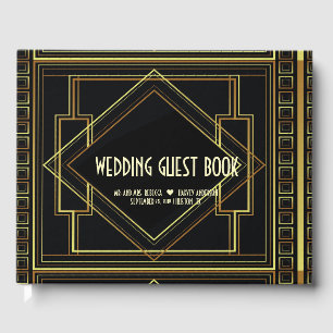 black and gold vintage great gatsby wedding guest book
